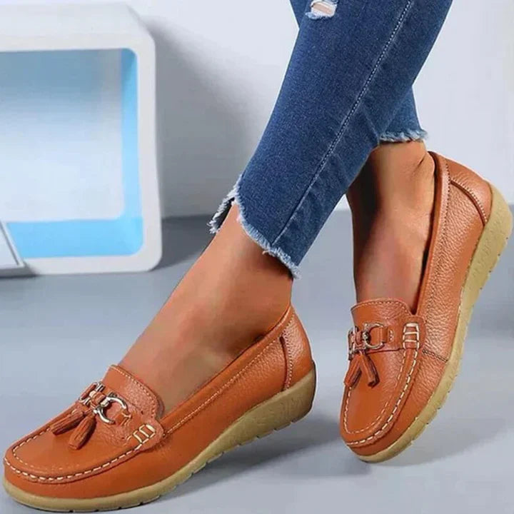 Mocassins Basses à Enfiler pour Femmes avec Détails Frangés – Blanc