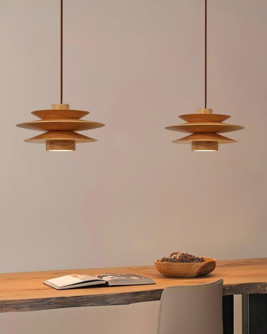 Plafonnier Suspension en Bois de Rubberwood | Design Côtier Moderne