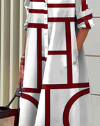 Robe Femme Imprimé Géométrique Moderne Poches Latérales Coton Polyester Travail Bureau Summer Casual Chic Polyvalente – Cléophée