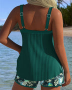 Ensemble de Tankini à Volants à Deux Pièces pour Femmes, Dos Nu, Bretelles Fines, Shorts Floraux, Plage, Piscine, Vacances, Resort, Été – Marina