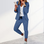 Ensemble Blazer Élégant et Pantalon Jogger pour Femmes - Professionnel Décontracté en Polyester Ajusté au Quotidien – Noir