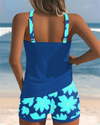 Ensemble Tankini Floral à Encolure U Sans Manches avec Short Boxer pour Femmes – Paradiso