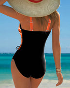 Maillot de Bain une Pièce à Lacets Pour Femmes Avec Contraste De Couleurs, Devant Enveloppant Et Sans Manches, Idéal Pour la Plage En Été