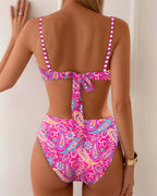 Ensemble de Bikini Imprimé De Mode Féminine Sans Fil, Dos Nu, Coupe Skinny, Plage, Été