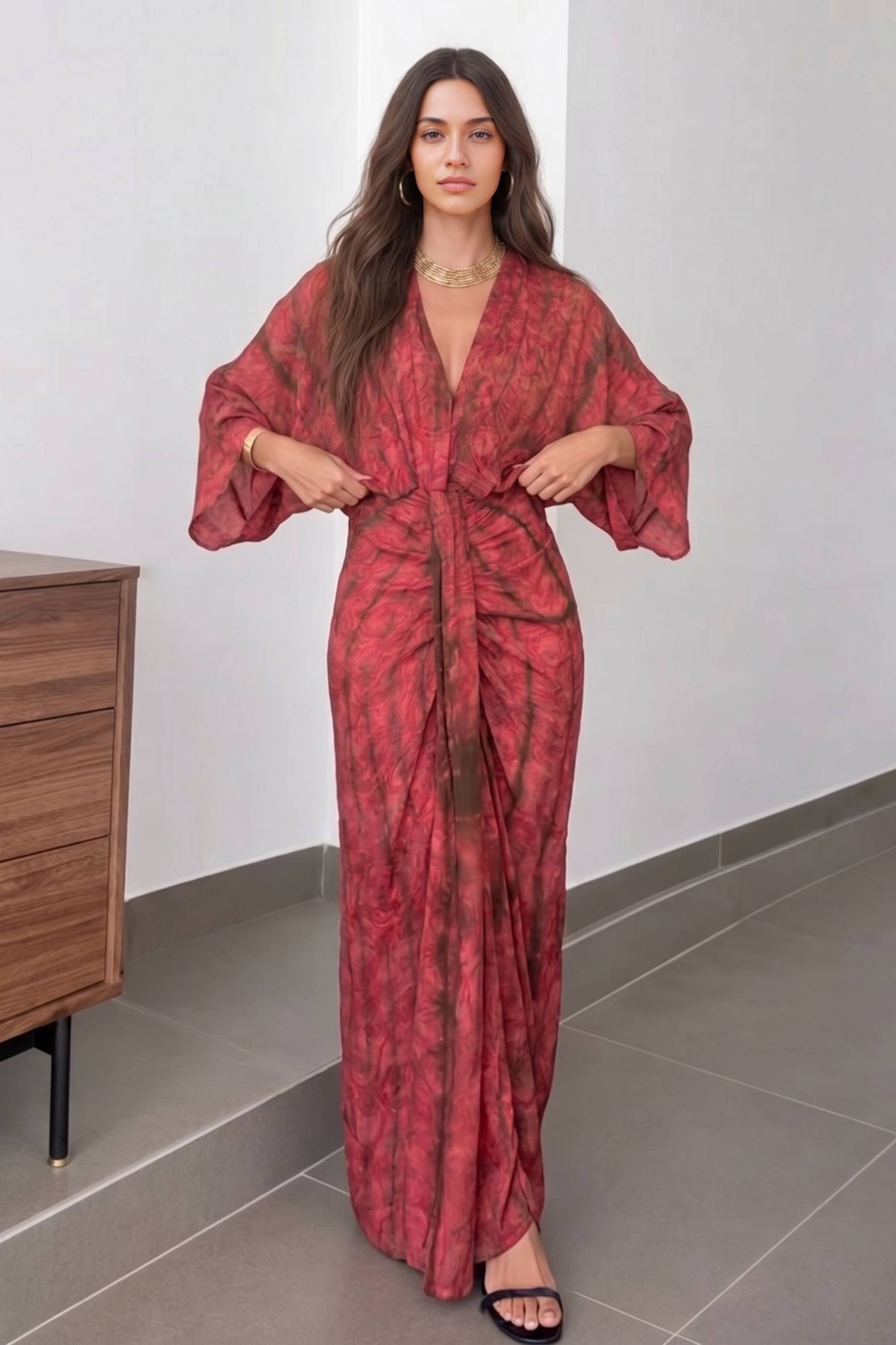 Robe Femme Style Kimono Imprimé Floral Manches Larges Ceinturée Fluide Casual Chic Casual Vacances Garden Summer – Kimonelle