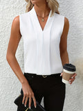 Blusa senza maniche plissé con scollo a V per donne elegante e fluida per lavoro, casual, brunch versatile e chic – Beatrice