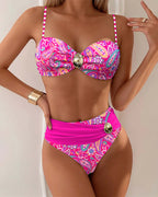 Ensemble de Bikini Imprimé De Mode Féminine Sans Fil, Dos Nu, Coupe Skinny, Plage, Été