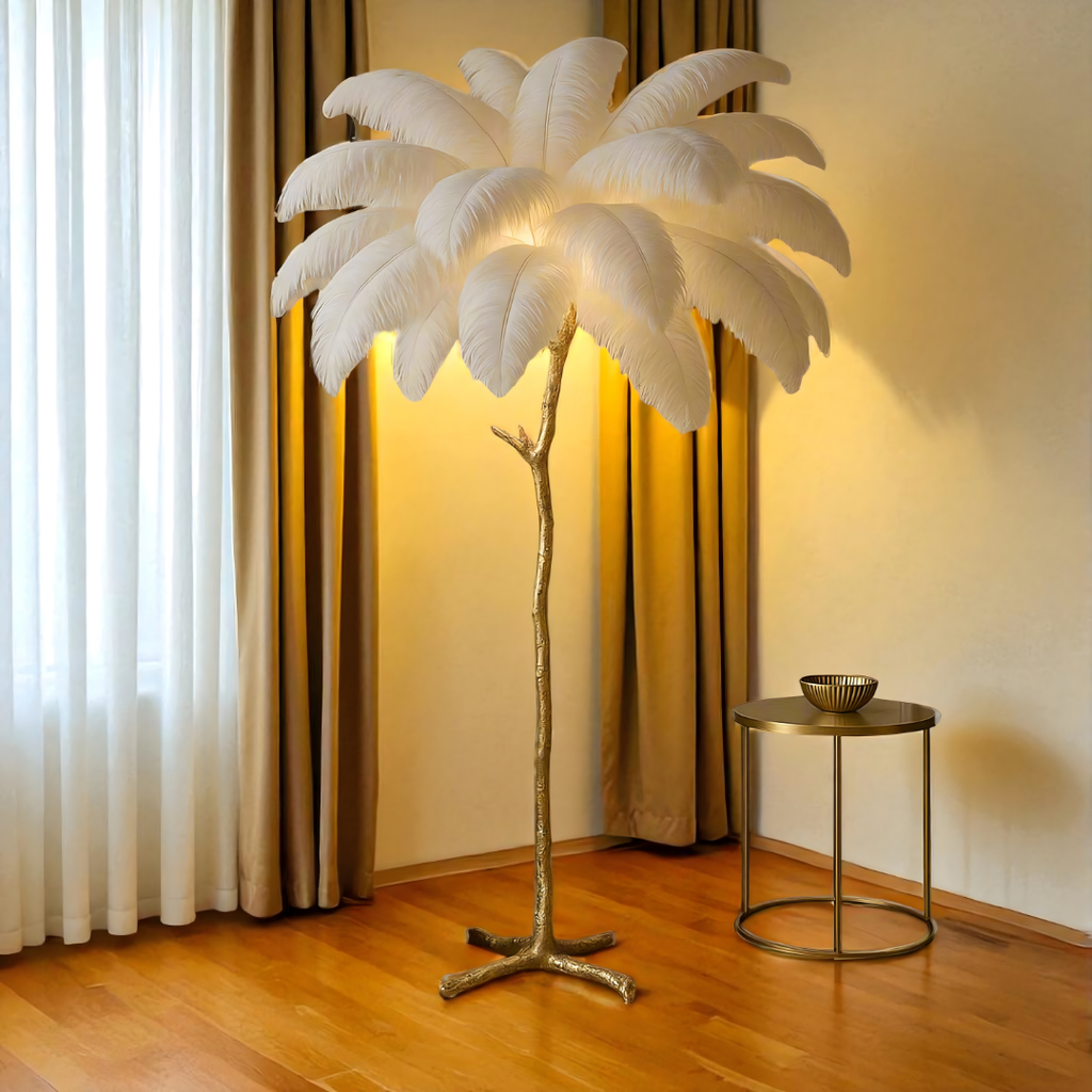 Lampe Sur Pied Élégante avec Plumes d'Autruche pour Intérieur