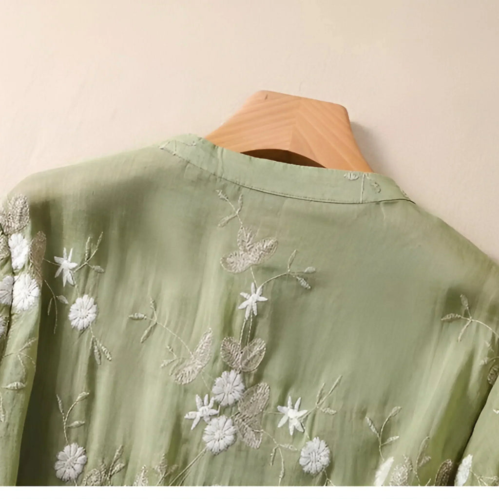 Katoenen top voor dames met geborduurde bloemen, vrouwelijk, zacht, ademend, casual elegant dagelijks – Emily