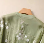 Katoenen top voor dames met geborduurde bloemen, vrouwelijk, zacht, ademend, casual elegant dagelijks – Emily