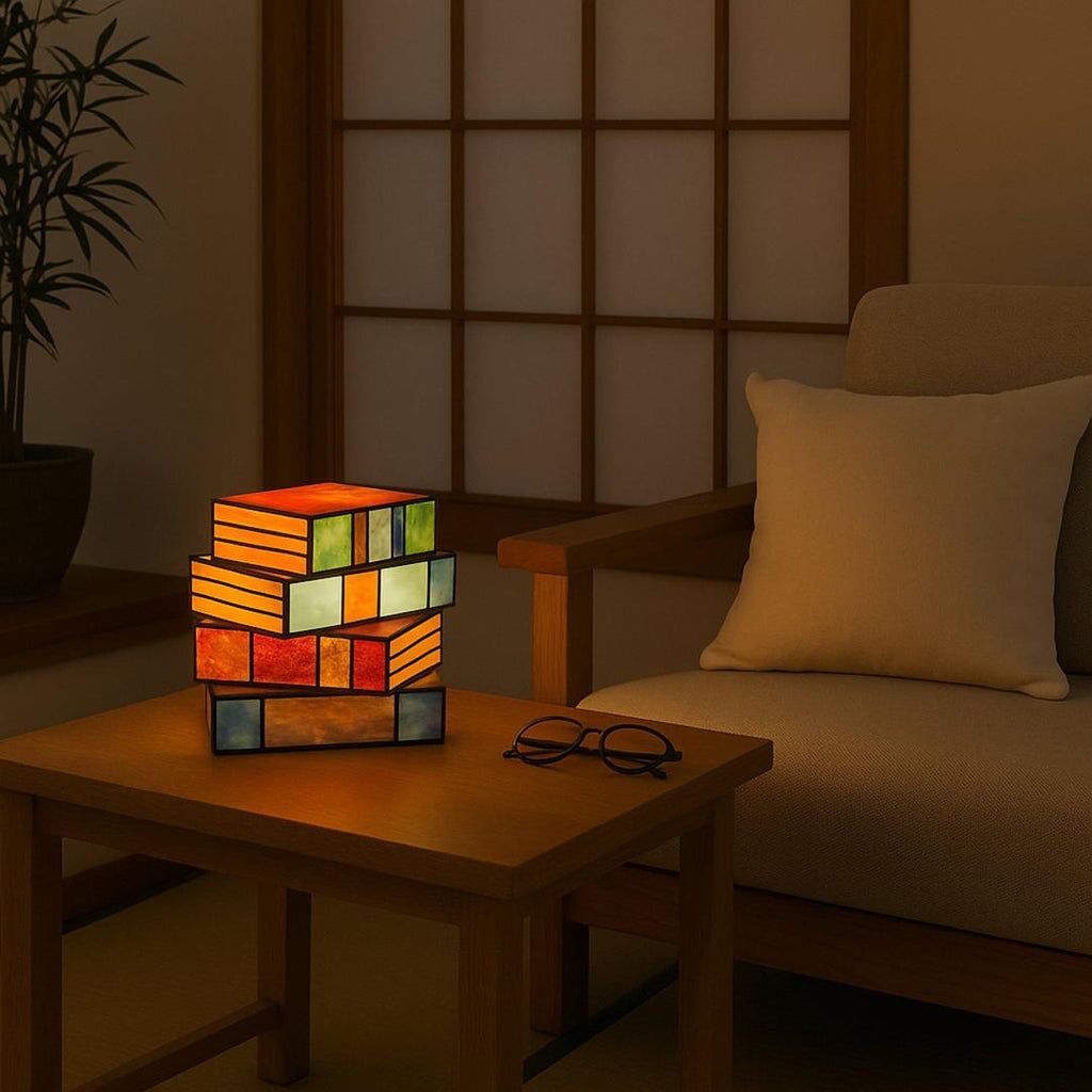 Lampe Artistique en Verre Coloré en Forme de Livre