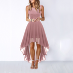 Robe de Mariage Formelle Femme Hi-Low Midi Sans Manches Fluide Élégante