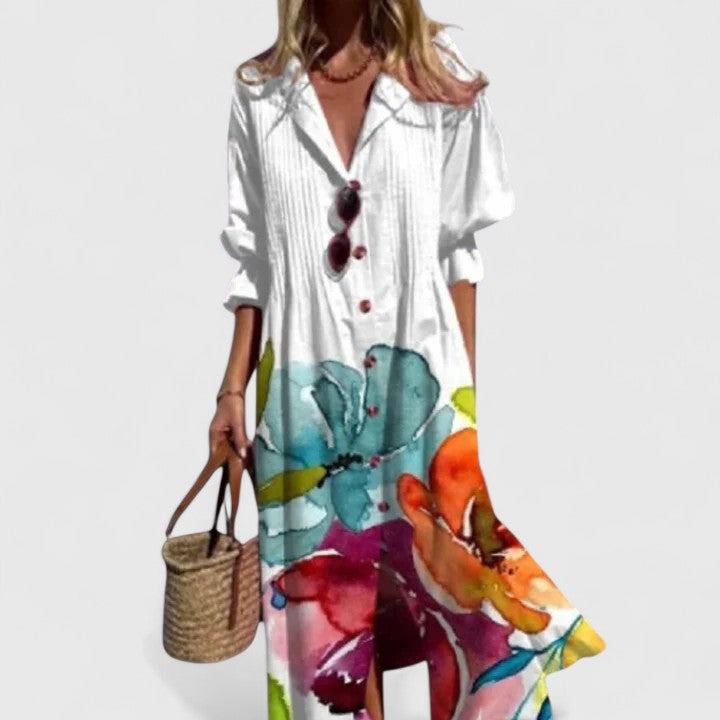 Robe Midi Été Élégante Boho Florale pour Femmes Imprimé Audacieux Sans Manches Fluide Décontractée – Paula