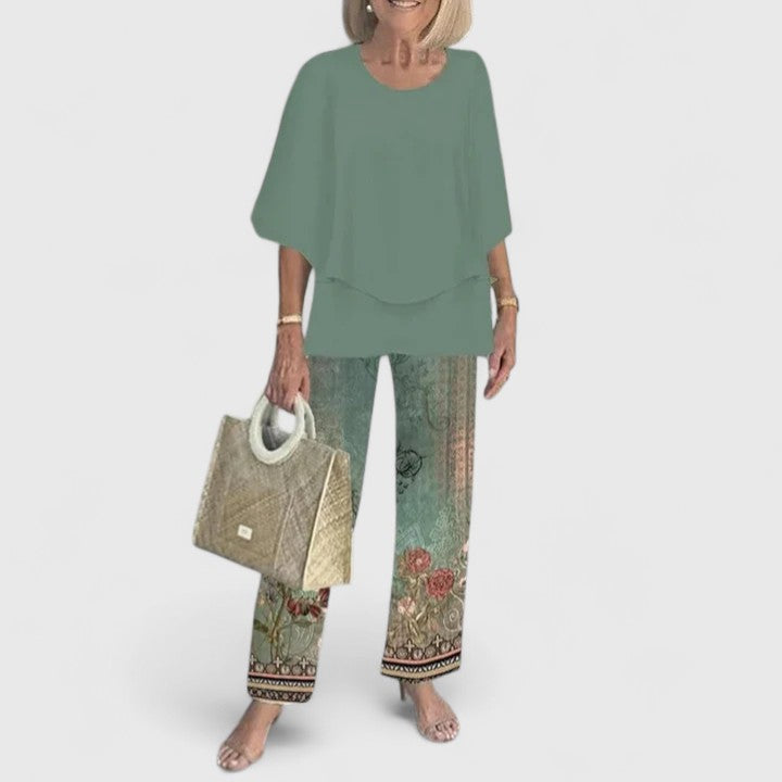 Ensemble Sophistiqué Femme en Deux Pièces Blouse Décontractée Pantalon Large Élégant Quotidien – Martha