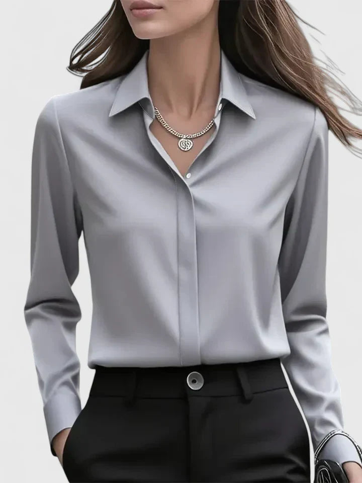 Haut élégant à col boutonné pour femmes à manches longues, coupe décontractée, polyvalent et chic – Melvaya