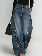 Jeans Damen Hohe Taille Weite Hose Freizeit Mode Alltag Streetwear Reißverschluss Denim – Riviera