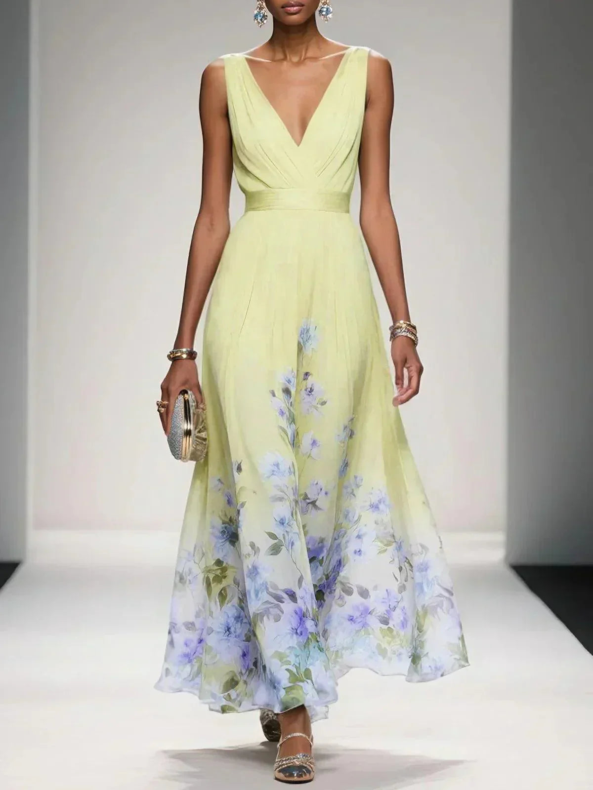 Robe Longue de Mariage Florale pour Femme Invité Fluide Féminine Romantique Élégante