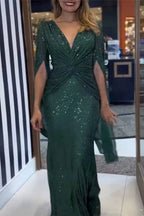 Robe Longue à Manches Longues en Sequins pour Femmes, Décolleté en V, A-Line, Formelle, Prom, Gala, Invité de Mariage, Soirée, Tapis Rouge – Seraphina