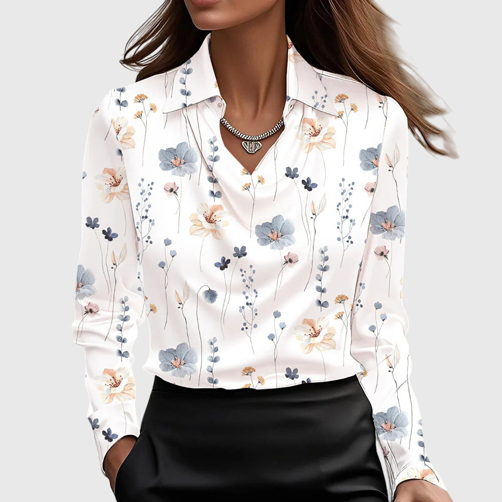 Blouse Élégante en Satin pour Femme Col Drapé à Manches Longues Brillance Luxe Coupe Fluide Chic Décontracté – Brooklyn