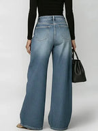 Jeans Damen Hohe Taille Weite Hose Freizeit Mode Alltag Streetwear Reißverschluss Denim – Riviera