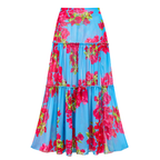 Ensemble Maillot de Bain Une Pièce Découpe Laser Floral Col V Bretelles Jupe Longue Bleu Tropical Resort Plage Vacances – Azuleiha