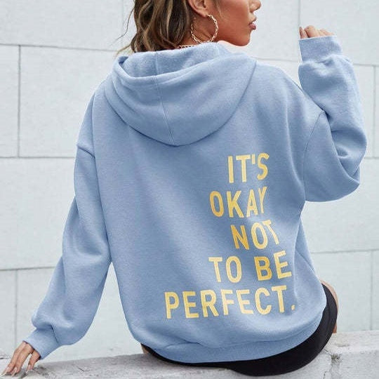 Felpa con cappuccio donna stampa messaggio schiena audace ampia comoda casual streetwear quotidiano weekend – Améliora