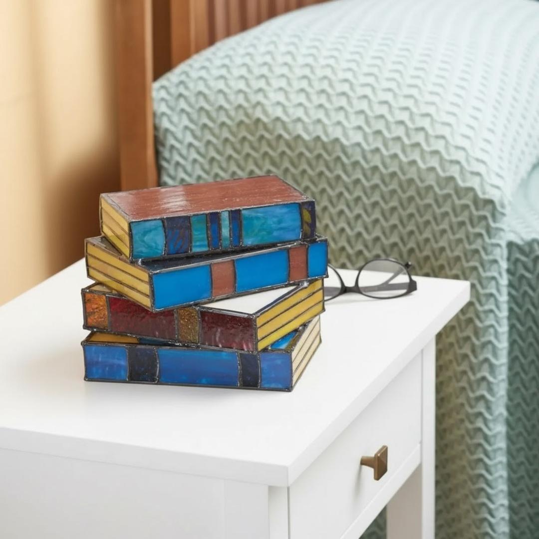 Lampe Artistique en Verre Coloré en Forme de Livre