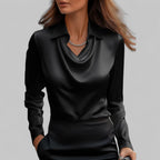 Blouse en Satin Drapé à Col Bateau à Manches Longues pour Femmes Bureau Soirée Élégante Silky Formelle – Rose