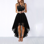 Robe de Mariage Formelle Femme Hi-Low Midi Sans Manches Fluide Élégante