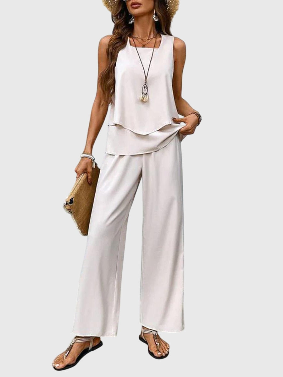 Ensemble d'Été Élégant 2 Pièces pour Femmes Haut à Col Carré Pantalons Amples Imprimé Floral Décontracté Chic – Brenda