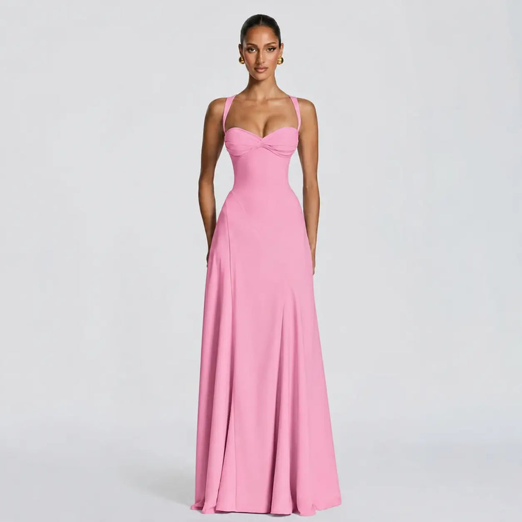 Robe de Cérémonie Maxi Bretelles Cintrée Taille Élégante Femme Été – Mirabelle