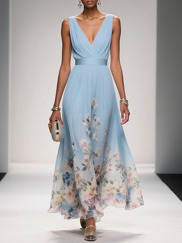 Robe Longue de Mariage Florale pour Femme Invité Fluide Féminine Romantique Élégante