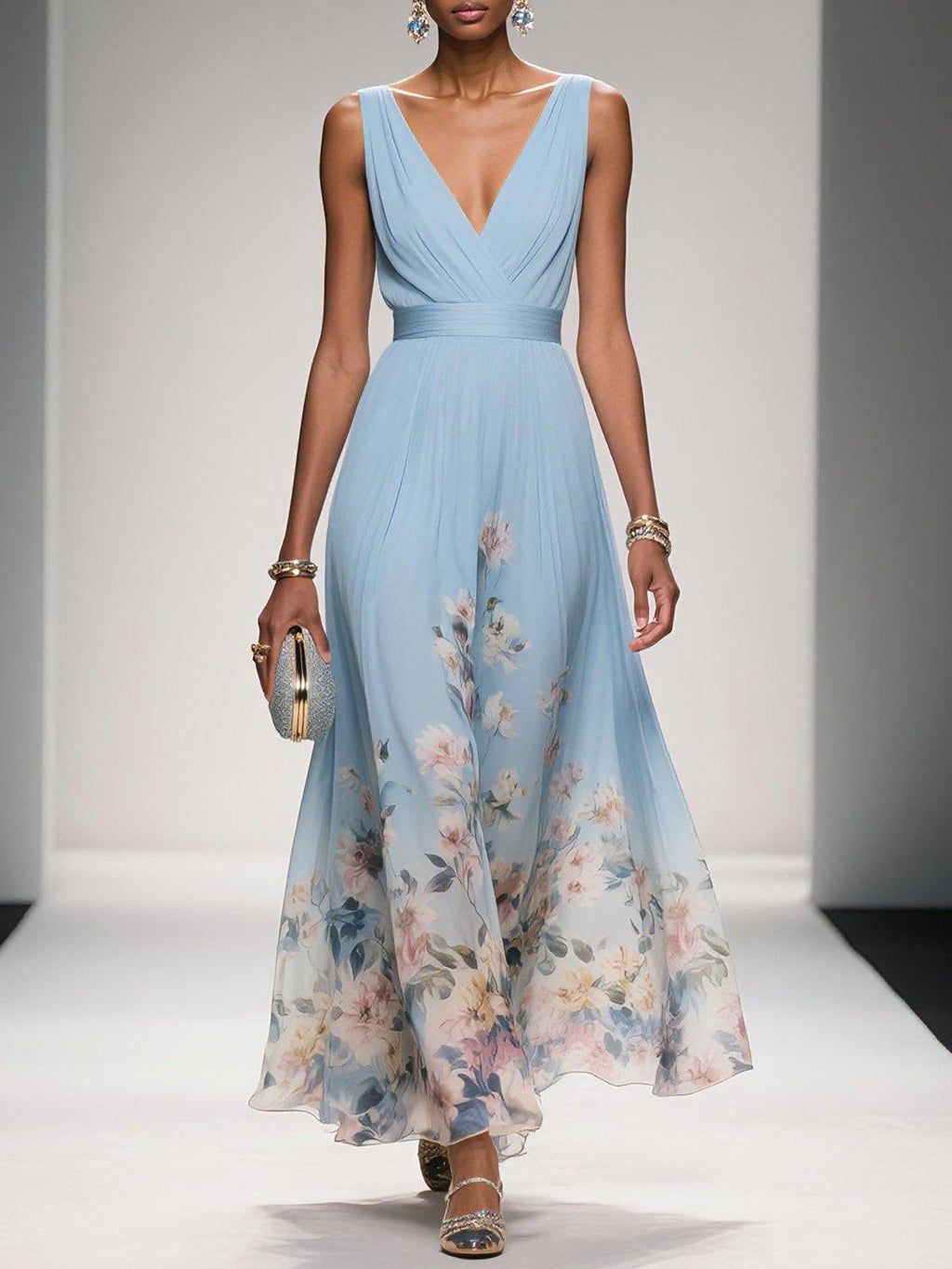 Robe Longue de Mariage Florale pour Femme Invité Fluide Féminine Romantique Élégante