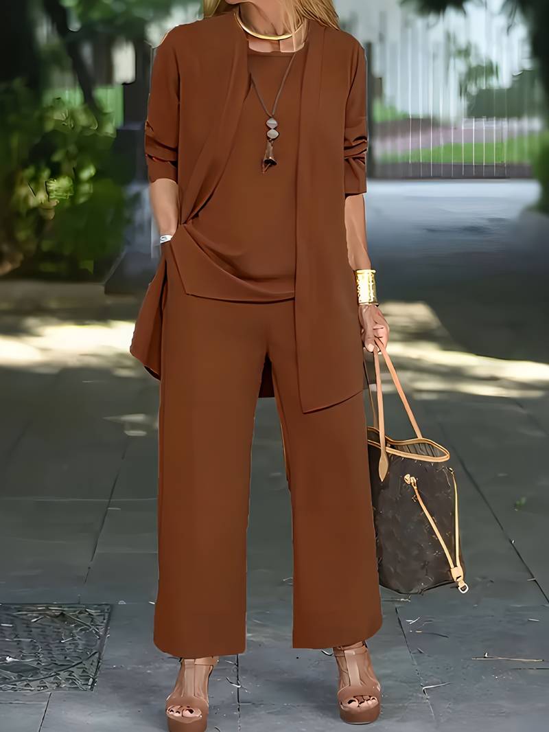 Conjunto de Pantalón de Tres Piezas para Mujeres - Camiseta sin Mangas, Pantalones Anchos, Elegante, Versátil y Chic
