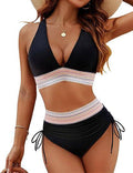 Bikini Deux Pièces Femme Taille Haute Gainante Colorblock Froncé Bretelles Réglables Coques Plage Piscine Vacances Été – Colorina