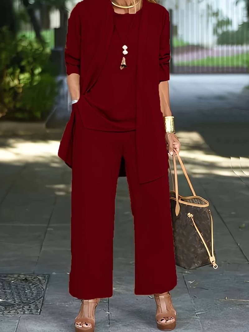 Conjunto de Pantalón de Tres Piezas para Mujeres - Camiseta sin Mangas, Pantalones Anchos, Elegante, Versátil y Chic