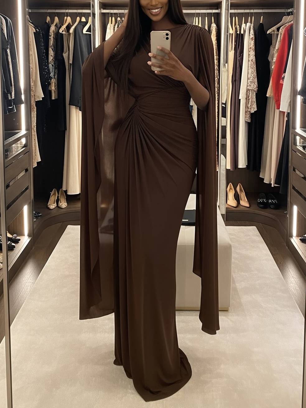 Robe Longue Femme Col Bateau Ajustée Plissée Abdomen Couvert Élégante Soirée Mariage Fête Formelle Cocktail Gala – Bateauline