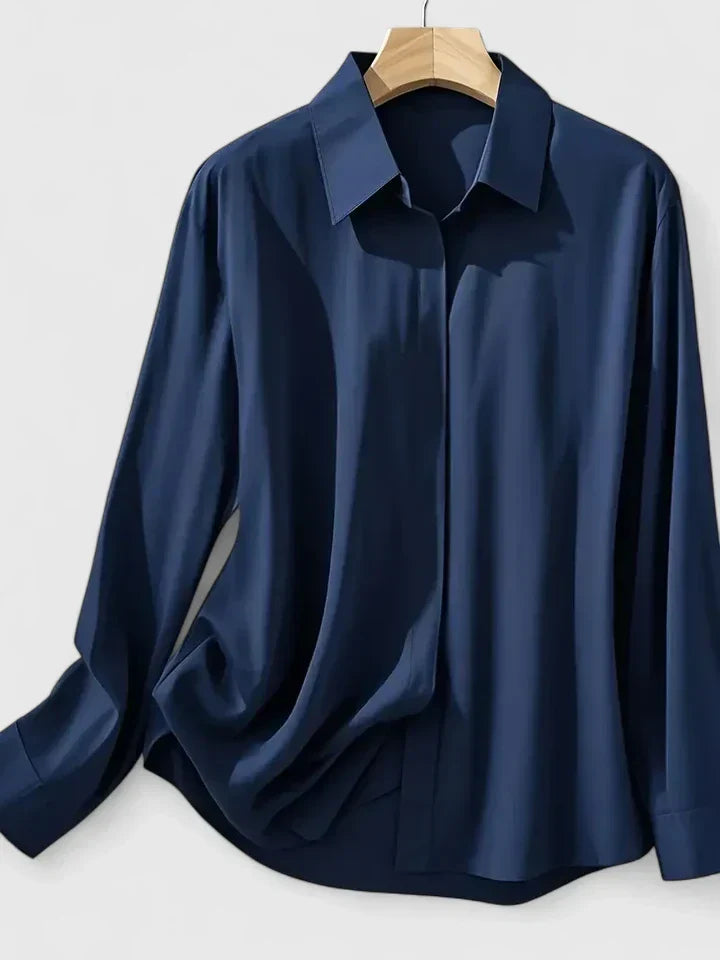 Haut élégant à col boutonné pour femmes à manches longues, coupe décontractée, polyvalent et chic – Melvaya
