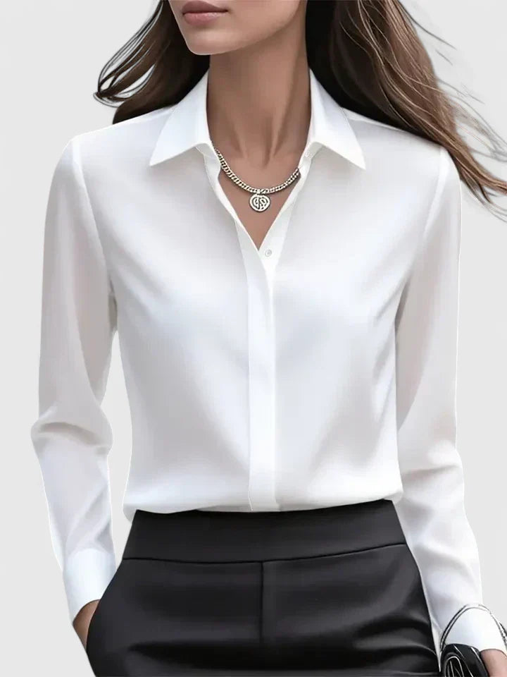 Haut élégant à col boutonné pour femmes à manches longues, coupe décontractée, polyvalent et chic – Melvaya