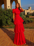 Robe Longue Femme Style Princesse Rétro Manches Bouffantes Jupe Multicouches Imprimée Mariage Formelle Gala Fête – Princéline