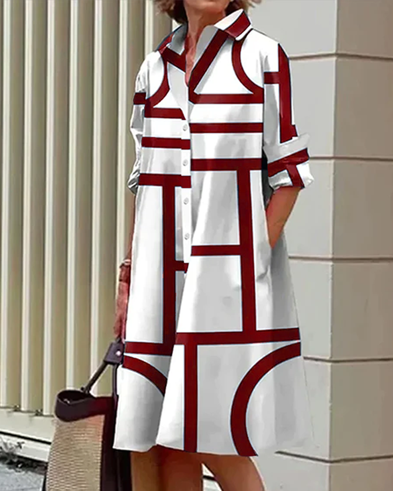Robe Femme Imprimé Géométrique Moderne Poches Latérales Coton Polyester Travail Bureau Summer Casual Chic Polyvalente – Cléophée