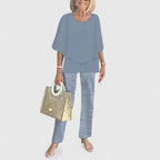 Completo sofisticato donna in due pezzi, blusa casual, pantalone largo elegante quotidiano – Martha