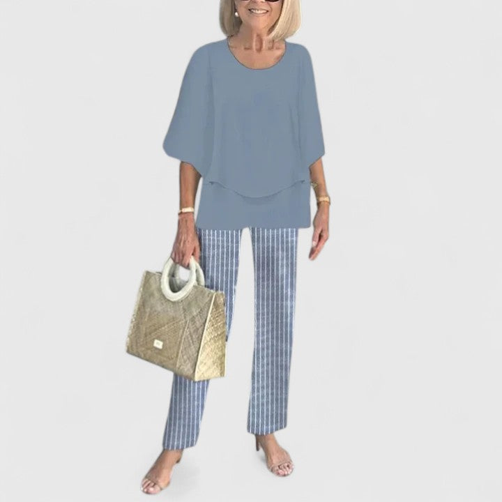Ensemble Sophistiqué Femme en Deux Pièces Blouse Décontractée Pantalon Large Élégant Quotidien – Martha