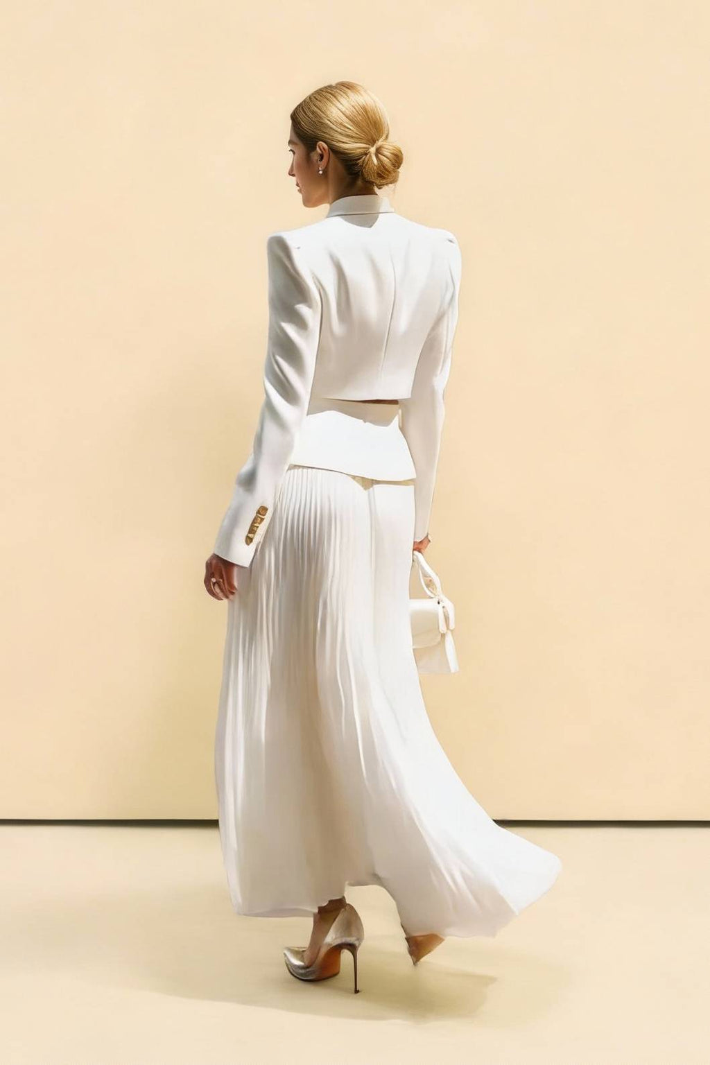 Ensemble Deux Pièces Femme Blazer Court Ajusté Jupe Plissée Évasée Taille Haute Fente Travail Soirée Mariage Cocktail – Blazérine