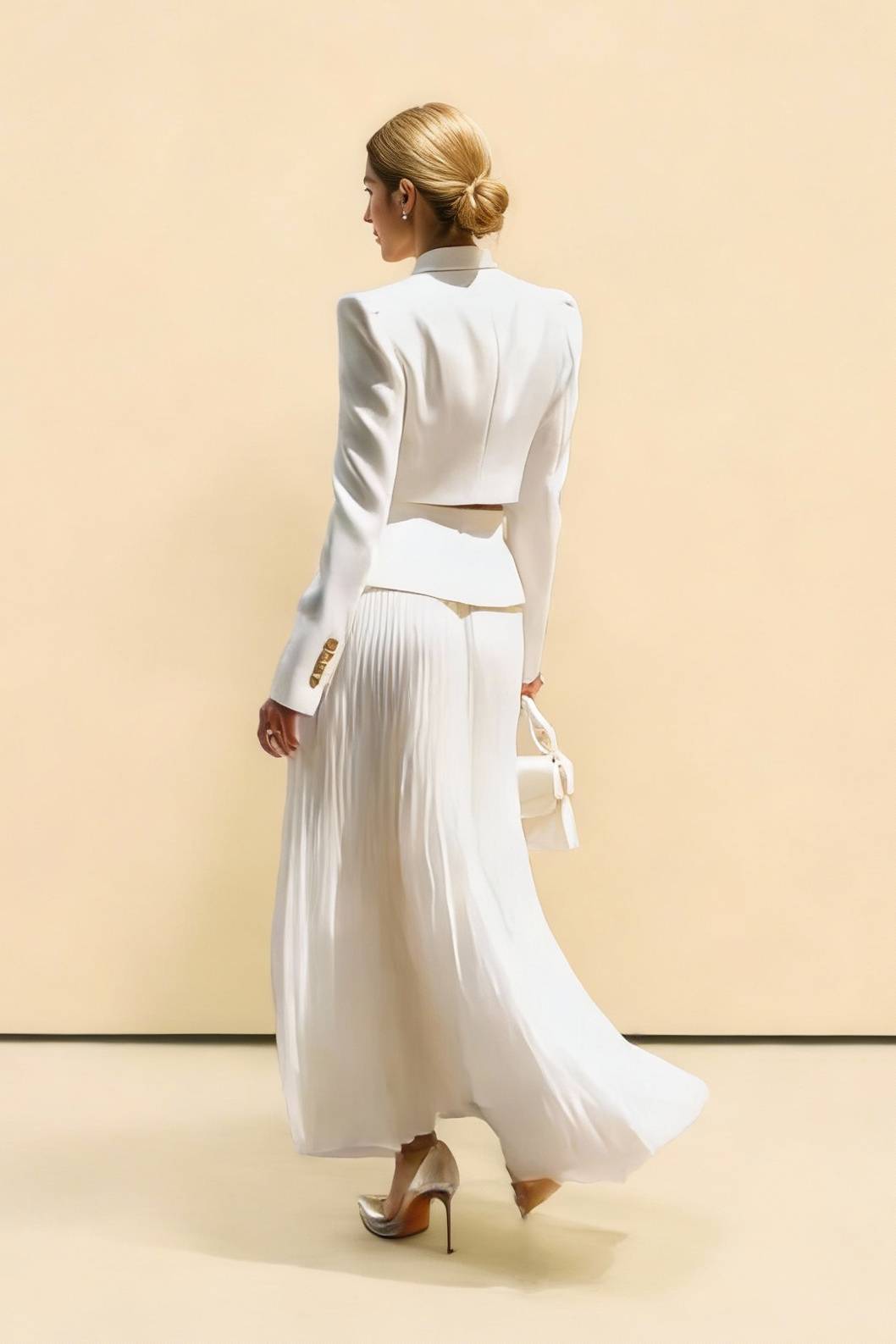 Ensemble Deux Pièces Femme Blazer Court Ajusté Jupe Plissée Évasée Taille Haute Fente Travail Soirée Mariage Cocktail – Blazérine