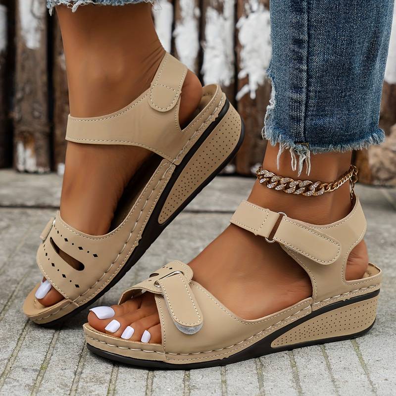 Sandali Zeppa Ortopedici da Donna con Cinturino Regolabile, Punta Aperta, Supporto dell'Arco Plantare, Scarpe Estive Casual – Alfreda