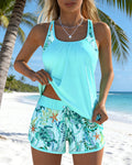 Ensemble de Tankini Loose à Encolure Carrée pour Femmes, Imprimé Tropical, Short de Bain, Plage, Piscine, Vacances, Resort, Été Sexy – Tropicana