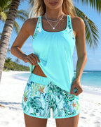 Ensemble de Tankini Loose à Encolure Carrée pour Femmes, Imprimé Tropical, Short de Bain, Plage, Piscine, Vacances, Resort, Été Sexy – Tropicana