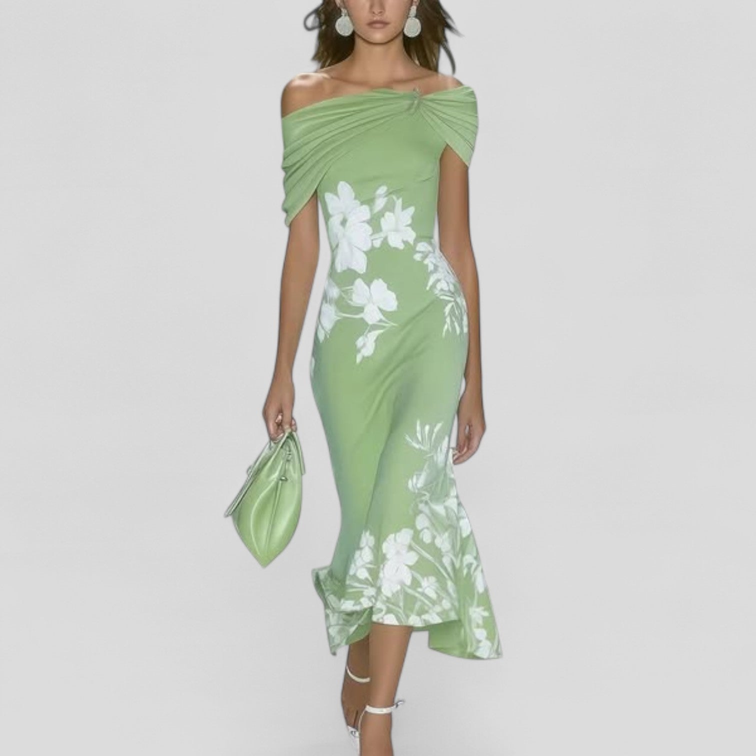 Robe Midi Élegante Florale Femme Sans Épaules Décontractée Formelle Invité de Mariage Chic – Isabrunel