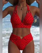Ensemble de bikini à pois pour femmes, haut à nouer, deux pièces, sans manches, plage, été, vacances